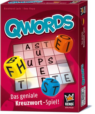 KENDi GAMES QWORDS – Würfel- & Wortspiel | Kreuzworträtsel-Spiel mit Buchstabenwürfeln | Familienspiel für Kinder & Erwachsene ab 8 Jahren