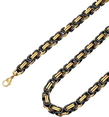 ChainsPro Collier de Chaîne Byzantin en Acier Inoxydable,4MM Chaine Biker Homme Mécanicien Style 51cm Bicoloré Lien Noir et Plaqué Collier Bijoux Cadeux,avec Boite