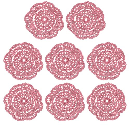 QUARKZMAN 8 Stück Häkeldeckchen Untersetzer, Spitze runde handgemachte Untersetzer mit Blumenmuster für Hochzeitsfeierdekoration (Rubinrot)