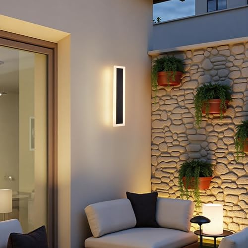 Warmiehomy Outdoor Wall Lights, Modern LED Long Wall Lamp, IP67 Waterproof Outside Lights Mains Powered, 3000K Aluminum Black Exterior & Indoor Wall Light for Garden Villa Porch Hallway Garage, 60cm