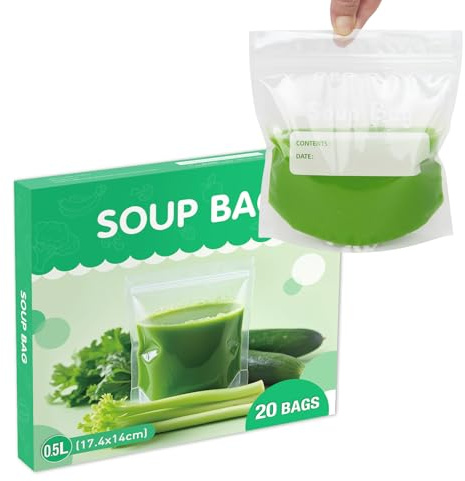 Lot de 20 sacs de congélation réutilisables pour soupes, piments, sauces bolognaises, curry, tout liquide (500 ml)