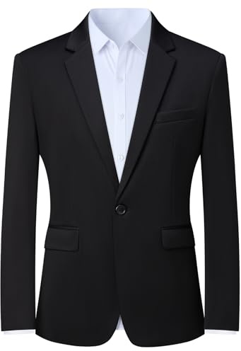 Mylldey Mens Blazers Wrinkle Free Sport Coat Business Casual Men's One Button Slim Fit Travel Blazer Lightweight Suit Jacket(Black, 3XL)