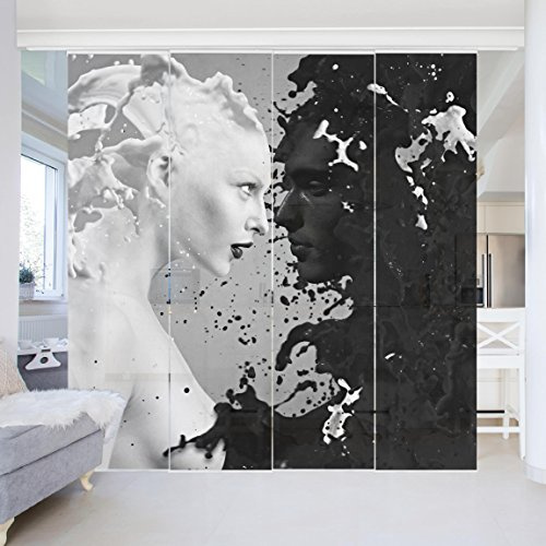 micasia Schiebegardine halbtransparent 60er Paneel Klett Portrait Textil lichtdurchlässig - Motiv Modern Flächenvorhang Wohnzimmer Schlafzimmer 1459 (240x250 cm - 4er Set)