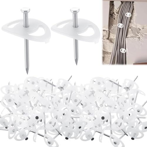 Enhon 150 Stück Nagelscheiben mit Montagenagel, 75 Stück 3,2 x 40mm und 75 Stück 3,5 x 50mm Montagenagel, zur Fixierung von Leitungen in Mauerschlitzen und auf Mauerwerk