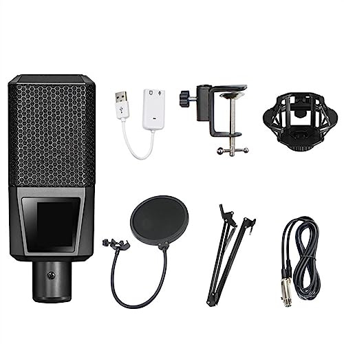 AIRYSSFU Kit scheda audio, Microfono a condensatore for registrazione da 3,5 mm Set Microfono da studio con scheda audio live V8S for podcast in streaming Karaoke(Set B)