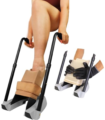 KMINA Calzador de Medias de Compresión (Versión mejorada con guantes), Aparato para Poner Calcetín, Patentado - Fabricado en España