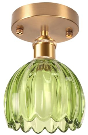 Lampada da soffitto in vetro verde lampadario moderno Paralume in Creatività Fiore Lampada da Soffitto Vintage Lampada da Soffitto Plafoniere per Camera Cucina Corridoio