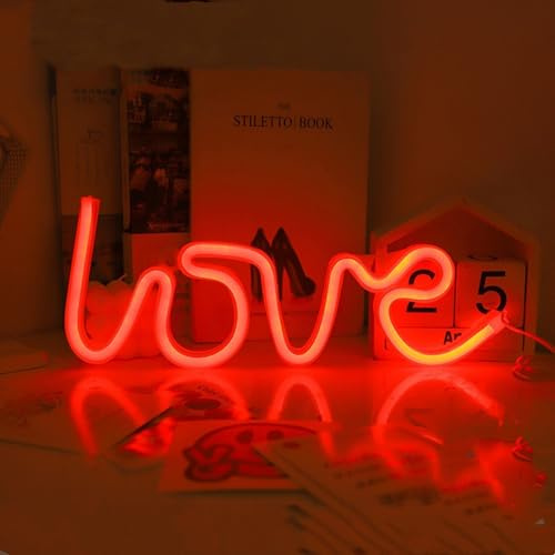 Rot Love Neonschild, Neon Hochzeits Schild, Betrieben mit 3 AA Batterien oder USB, Liebeslichter für Mädchen Frauenschlafzimmer, Hochzeitsfeier,Heiratsantrag, Geschenke für Freundin Ehefrau