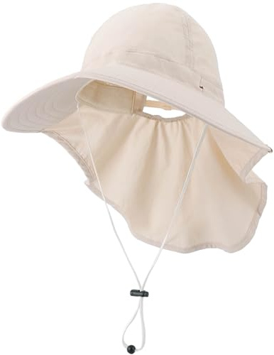 DRESHOW Damen Sonnenhut Outdoor-Hut mit Breiter Krempe UV-Schutz Hut mit Nackenschutz UPF 50+ Faltbare Verstellbare Mesh-Hüte mit Öffnung für Pferdeschwanz Strand Angeln Hüte