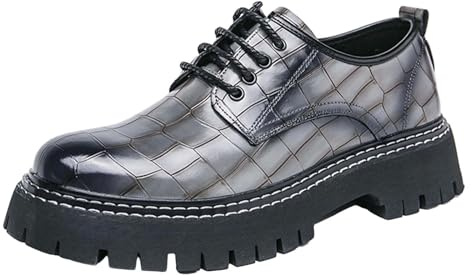 Scarpe da uomo con motivo coccodrillo, stile Oxford, con lacci, stile casual, in finta pelle lucida, per feste