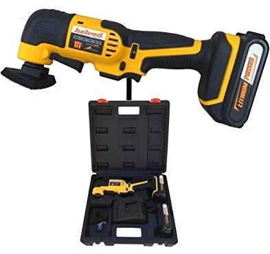 Utensile multiuso/multifunzione/Mini Smerigliatrice/Levigatrice triangolare con doppia batteria Li-ion 2.0 Ah con accessori Helved