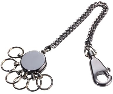 TROIKA PATENT CHAIN – KR10-60/GM – Schlüsselanhänger mit Kette – Schlüsselkette– inkl. Karabinerhaken – 6 ausklinkbare Ringe – Messing, Metall– glänzend – black chrome – TROIKA-Original