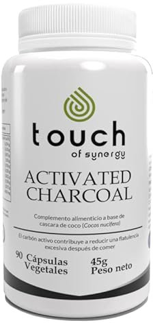 TOUCH OF SYNERGY Carbón Activado de Cáscara de Coco – 90 Cápsulas Veganas | Detox Natural, Apoyo Digestivo, Antigases, Suplemento Purificante, Complemento Alimenticio Premium