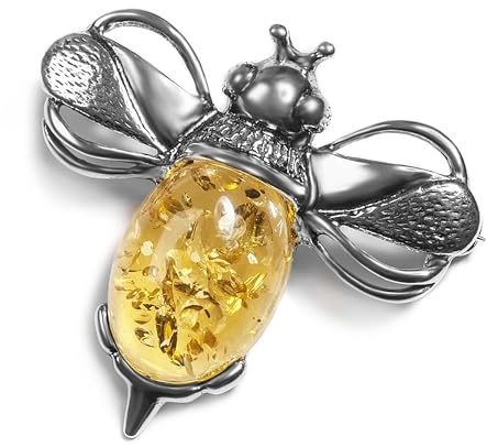 Bärnsten och silver humla honungsbi broschstift, silver humla bi rock brosch, nålar för män och kvinnor, insektsbrosch, Sterling,ädelsten, silver, Gul bärnsten