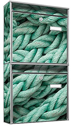 banjado Briefkastenanlage 2 Fach - 2 Briefkästen 36x64x10cm groß - Doppelbriefkasten Set - Namensschild, 2 Schlüssel, Montagematerial - Stahl verzinkt Silber - Motiv Grünes Tau
