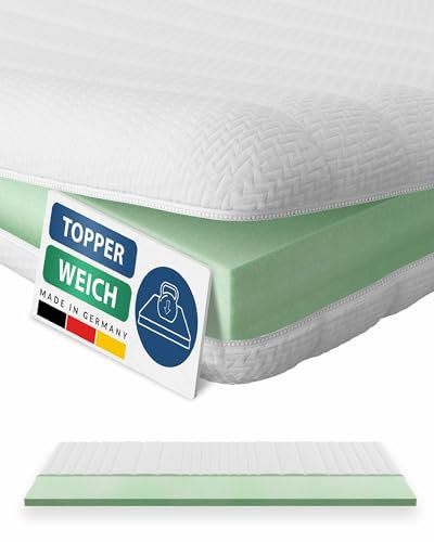 AM Qualitätsmatratzen Topper 150x200cm weich - Made in Germany - Oeko TEX zertifizierter Matratzen Topper 150x200 H2 - Anpassungsfähige & Weiche Matratzenauflage 150x200 mit wachbarem Bezug