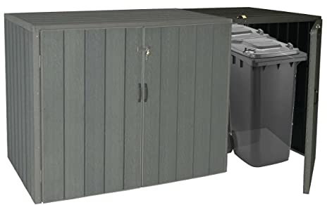 Mendler XL 1er-/2er-WPC-Mülltonnenverkleidung Erweiterung HWC-J28, Premium Mülltonnenbox, Metall Holzoptik - grau