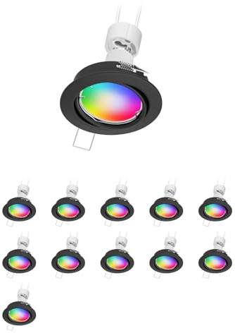ledscom.de 12x Plafonnier encastrable FERE cadre d'encastrement noir mat pivotant incl. Smart Home RGBW GU10 lampe LED, 5,41W, 473lm