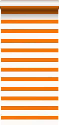 papier peint à rayures orange et blanc 53 cm x 10.05 m - ESTAhome