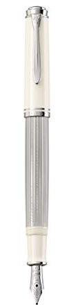Pelikan Füllhalter Souverän 405, Silber-Weiß, Feder EF (extra-fein), hochwertiger Kolbenfüller im Geschenk-Etui, 815505