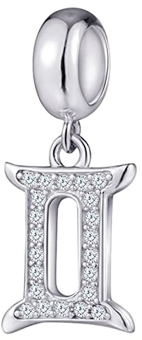 CRISNATA 12 stjärntecken hänge berlocker med klar CZ, 925 sterling silver horoskoppärlor, passar europeiska födelsedagsarmband, gåvor för mamma/fru/pojkvänner, 8.9*19.3mm, Metall Kubisk zirkonia