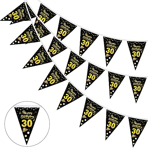 GoldRock Girlande 30 Geburtstag Deko Männer Frauen,Stoff 30. Geburtstag Deko Girlande,Wimpelkette 30 Geburtstage,Happy Birthday Girlande 30 Jahre,30 Geburtstage Tischdeko,30er Geburtstagsgirlande