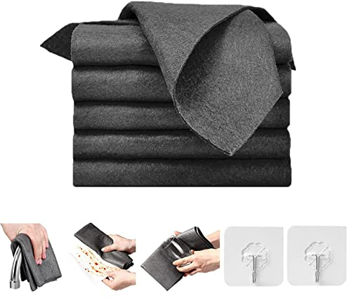 Thickened Magic Cleaning Cloth, Streak Free Magic Fiber Microfiber Cleaning Cloth, Black Reuseable Streak Free Magic Fiber Microfiber Cleaning Cloth for Glass, 11.81 * 11.81 Inch (5)