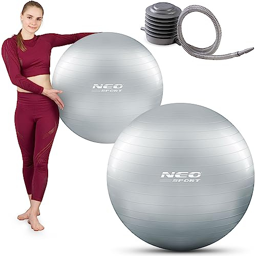 Neo-Sport Neosport Ergonomischer Gymnastikball - Rutschfester Übungsball - Anti-Burst-System, Fitnessball - für Rehabilitationsübungen, für Schwangere Frauen, als Stuhlersatz - 75 cm - Grau, Silber