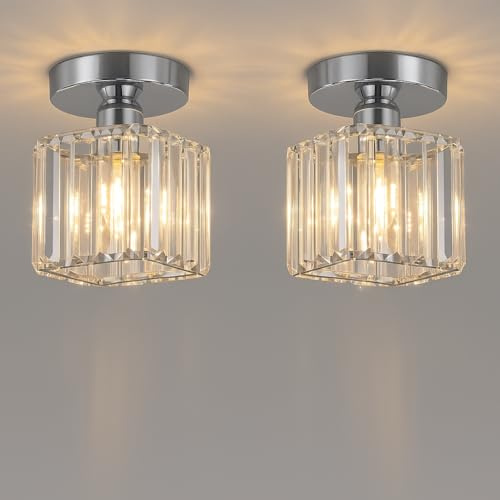 Modern Crystal 2 Pack Ceiling Lights Chrome Semi Flush Mount Chandelier | Chrome finish | Modern crystal shades | Semi Flush mount design | Ideal for living room, hallway, bedroom & restaurant