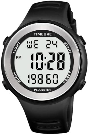 Herren Schrittzähler Uhr für Gehen Schrittzähler Uhr Kein Aufladen Keine App-Verbindung mit EL-Hintergrundbeleuchtung Einfache, praktische Wahl für mobile Fitness-Enthusiasten TIMEURE-2308 (Schwarz)