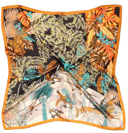 DRESHOW 90x90cm Große Quadratische Schals für Damen Seide Kopftuch Bandanas Haartuch Halstuch Haarschmuck