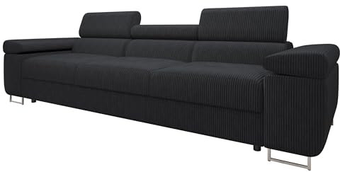 Mirjan24 Sofa Torezio Cord III mit Einstellbare Kopfstützen, Dreisitzer Polstersofa, Füße aus Metall Chrom, Sofagarnitur, Wohnlandschaft, Couchgarnitur (Poso 135)