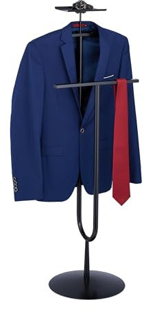 Relaxdays Servo MUTO da Camera Galán de Noche para Chaqueta y Pantalón, 121 x 45 x 33,5 cm, Hecho de Acero, Percha de Pie con Balda, Negro