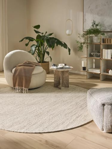 benuta Pure Wollteppich Rocco - Creme 250 cm rund - Handgewebt - Im Style: Wolle, Uni, Boho, Hygge & Cozy, Minimalistisch - Pflegeleicht für Wohnzimmer Schlafzimmer