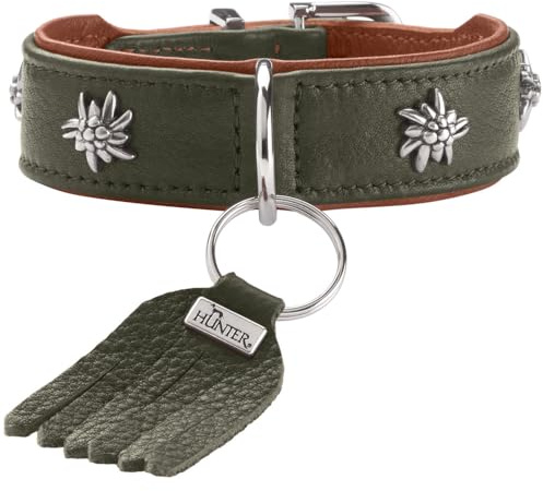 HUNTER München Hundehalsband | Rindsleder, ökologisch hergestellt, nachhaltig, Made in Germany, Farbe: Grün/Cognac, Größe: 32