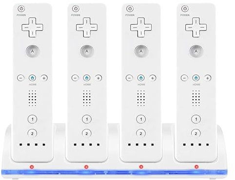 Charging Station for Wii, 4 in 1 Controller Charging Station with LED Indicators 4 Pieces 2800mAh Rechargeable Battery Pack for Wii Remote Control