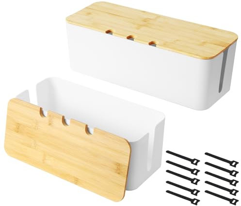 Scatola Portacavi, 2 pezzi, con coperchio in legno, Scatola di gestione dei cavi, per nascondere e organizzare i cavi, Grandi e Medie