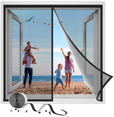 Magnet Fliegengitter TerrassenFenster W85xH130cm, Insektenschutz Fliegenschutzgitter Magnet Vorhang Fliegenvorhang Moskitonetz HäNde Frei Insektenschutz Fenstervorhang, Verstärkte Schwarz