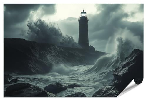 islandburner Prime Bild Poster Dramatischer Leuchtturm im Sturm Premium Bilder Fotodruck