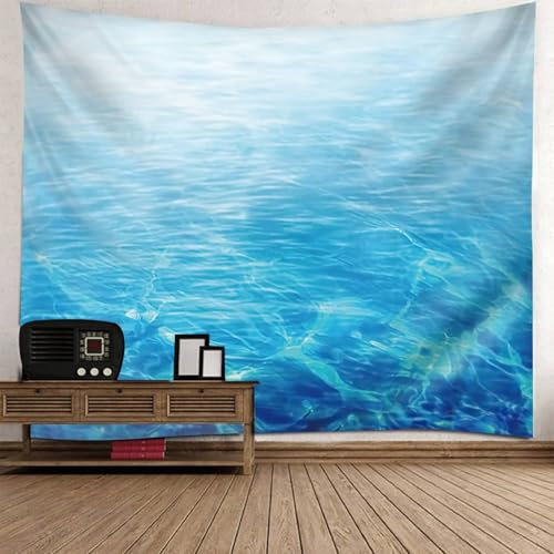 Mesnt Wandbehang Meer Strand, 240x220cm Meerwasser Natur Landschaft Wandteppiche Wandtuch Deko Schlafzimmer | Weiß Blau