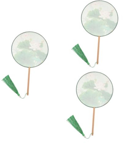 Cabilock 3st Durchscheinender Runder Fächer Mini-Handheld Miniaturdach Wandaufkleber Für Kinder Seidenfächer Exquisiter Kreisförmiger Paddel-handfächer China-Fan Buche Green