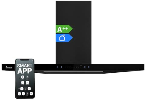 KKT KOLBE Dunstabzugshaube 90 cm | Wandhaube | Umluft | Abluft | Edelstahl | schwarzes Glas | WLAN | Nachlaufautomatik | SensorTouch Bedienung | FLAT9006S