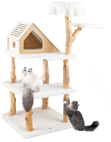 GOPLUS Katzenbaum, 150 cm hoher Katzenbaum mit Kratzsäulen & Sisal-Seil, Katzenhohle, Pearholzsäulen, weichem langem Plüsch, Katzenkratzbaum Kletterbaum für Katzen