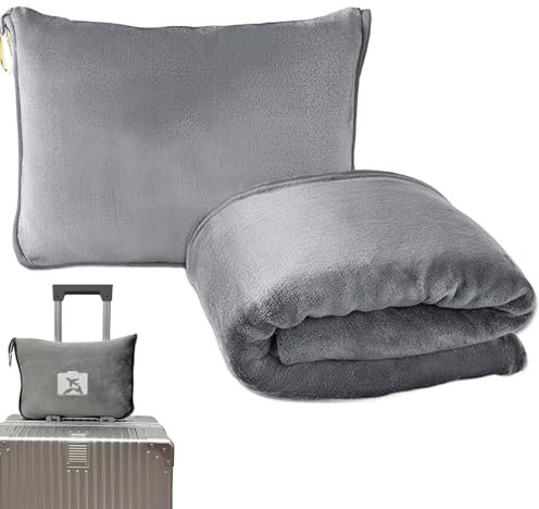 zwxqe Reisekissen und Decken-Set, tragbare Decke mit Kissenbezug, 127 x 152 cm, weiches Reisekissen mit Handgepäckhülle und Rucksackclip für Auto, Flugzeug, Camping