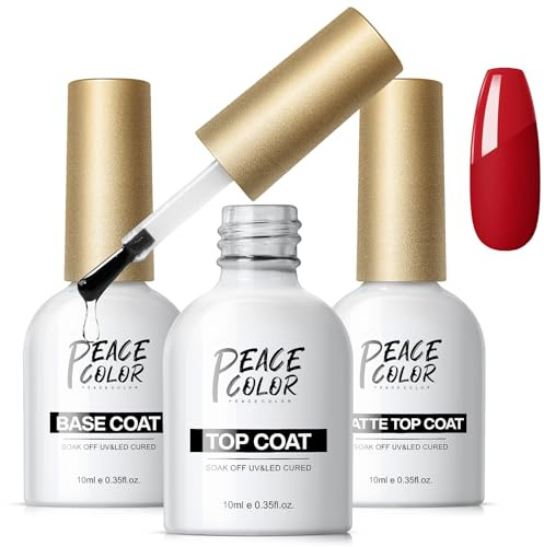 PEACECOLOR Gel Nail Polish Matte Top and High Glossy Top and Base Coat,3Pcs 10ML No Wipe Gel Top and Base Coat Set,Matte Shine Finish Long Lasting Nail Art Manicure Pedicure for Home DIY Nail Salon