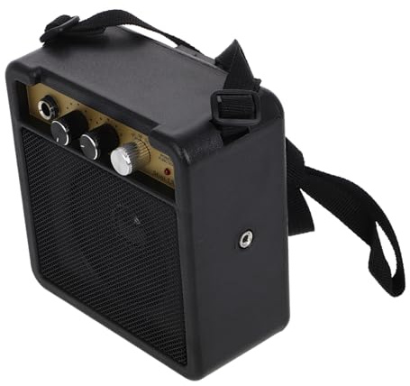 Kleiner E Gitarrenverstärker 5w Schwarzer Übungsverstärker mit Effekten | Kompakt und Tragbar, Kunststoff und Metall, ohne Batterie, Audiokabel Adapter im Satz