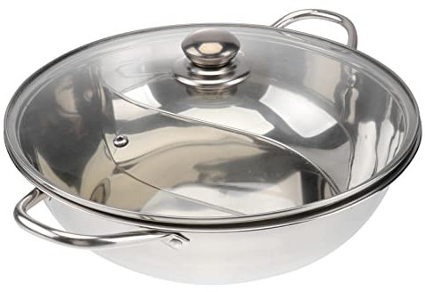 VICASKY Pentola a Induzione in Acciaio 304 con Divisore Pentole per Hot Pot Coperchio in Vetro Temperato Adatta per Piani Cottura a Induzione e a Gas