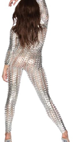 PIYAEIE Sexy Shiny Hollow-Carved Catsuit for Women, Patent Leather One Piece Bodysuit, Erotic Clubwear Dancewear Catsuit, Cosplay Jumpsuit for Party or Stage Performance