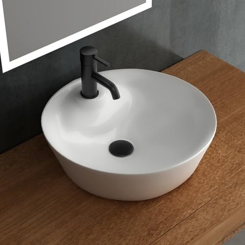 Alpenberger Lavabo Lavabo - Lavabo para invitados, redondo, mini lavabo con orificio para grifo, lavabo con nano, diámetro de 43 cm