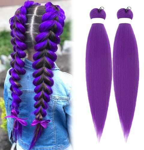 Cabello morado para trenzar 66 cm, pelo sintético para trenzar lila, largo púrpura trenzado, extensiones de trenzas para mujeres y niñas, pelo sintético morado para la etapa de fiesta de Halloween (2)